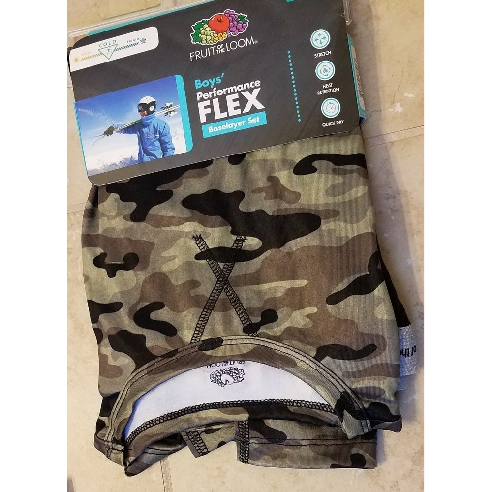 New Fruit of the Loom Boys Performance Flex Baselayer Set Camo Black XS (4/5)